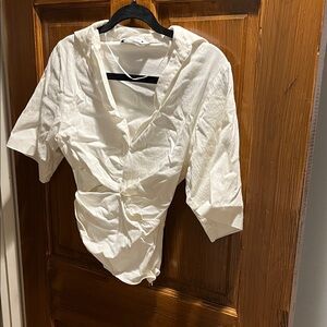 Zara White Ruched Blouse with cutout